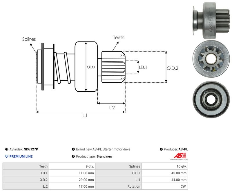AS-PL SD6127P Freewheel Gear, starter
