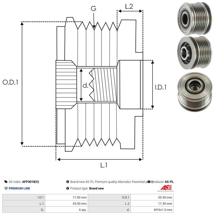 AS-PL AFP3018(V) Alternator Freewheel Clutch