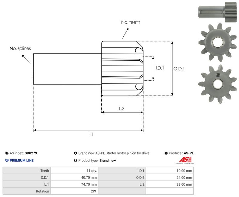 AS-PL SD0279 Freewheel Gear, starter