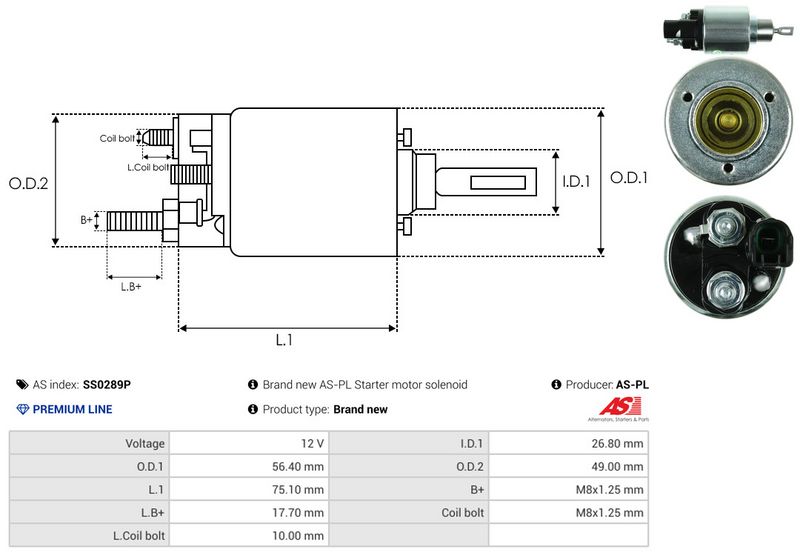 AS-PL SS0289P Solenoid Switch, starter