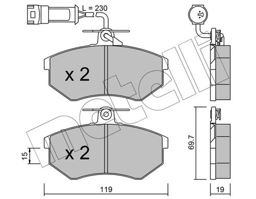 Комплект гальмівних накладок, дискове гальмо, Metelli 22-0148-1