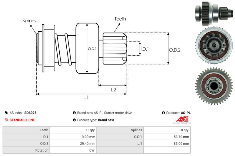AS-PL SD6026 Freewheel Gear, starter