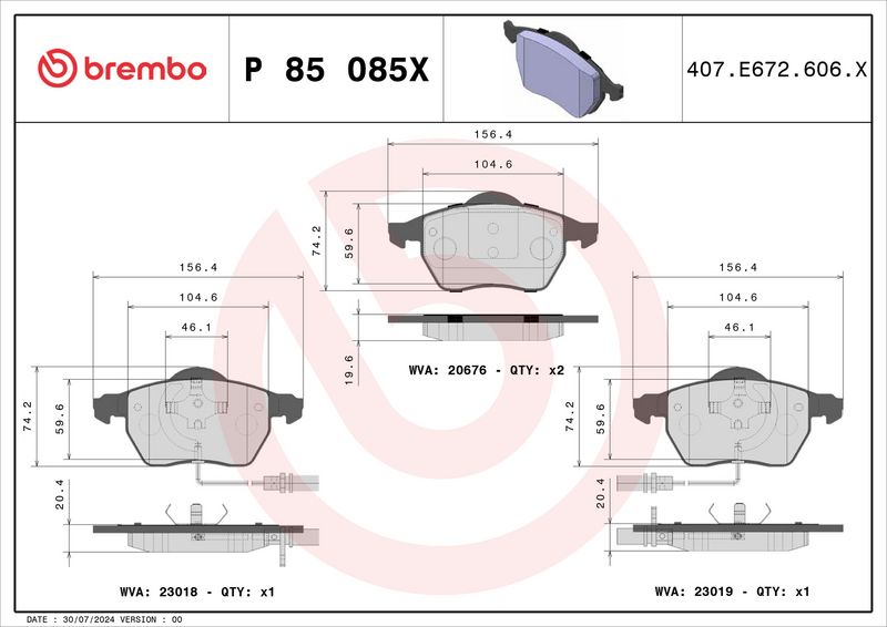 Piduriklotsi komplekt, ketaspidur, BREMBO P 85 085X