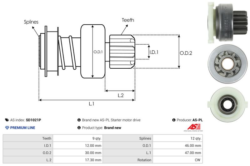 AS-PL SD1021P Freewheel Gear, starter