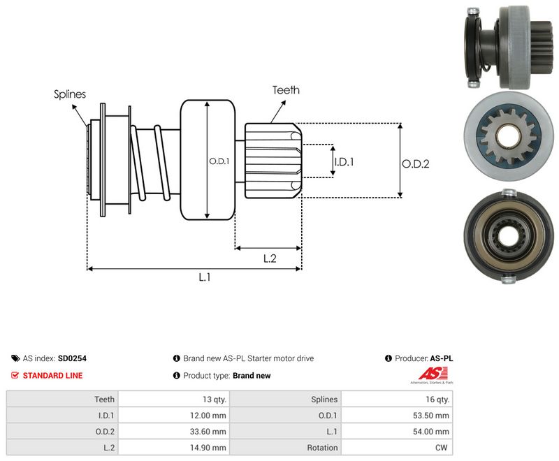 AS-PL SD0254 Freewheel Gear, starter