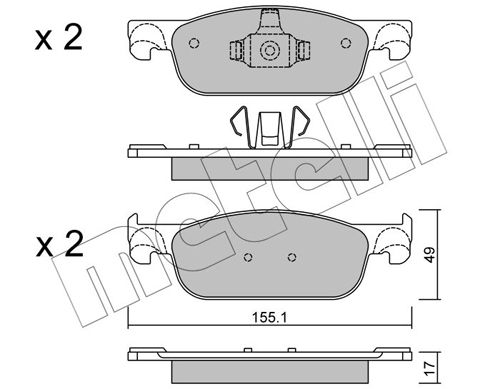 Комплект гальмівних накладок, дискове гальмо, Metelli 22-1109-0