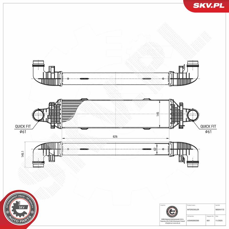 Kompressoriõhu radiaator, ESEN SKV 98SKV172
