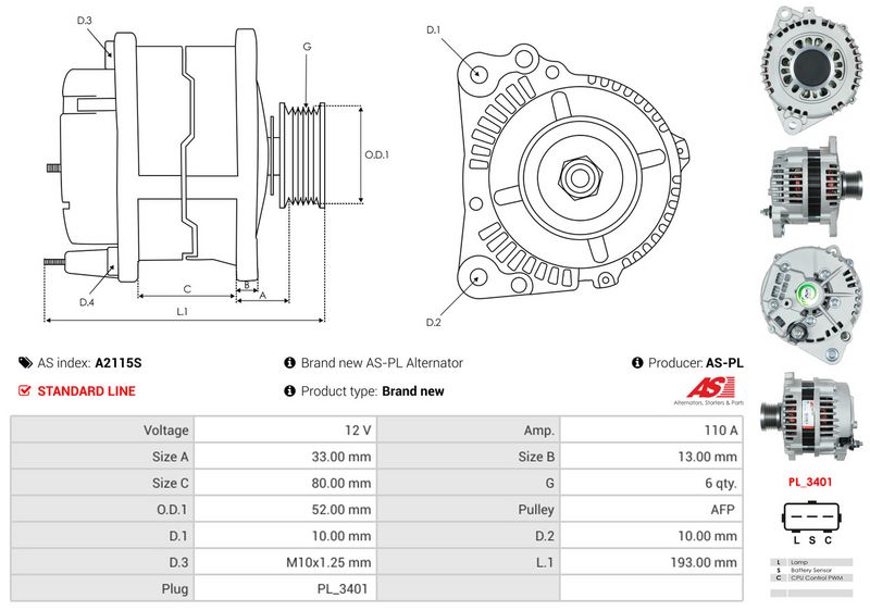 AS-PL A2115S Alternator