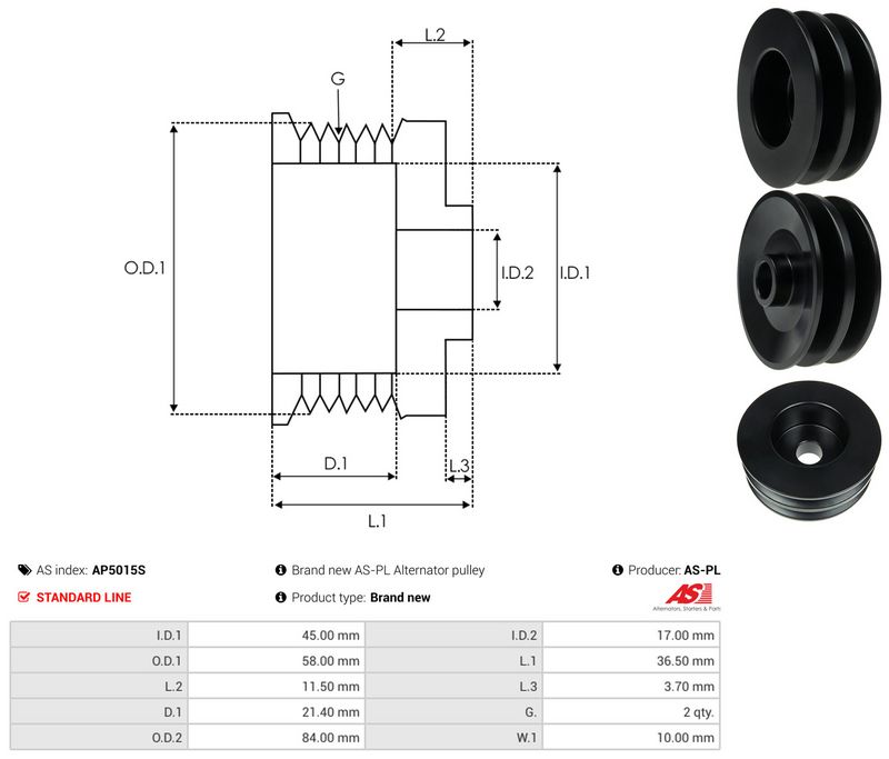 AS-PL AP5015S Belt Pulley, alternator