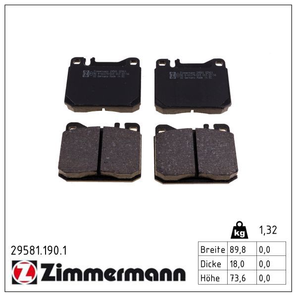 комплект спирачно феродо, дискови спирачки ZIMMERMANN