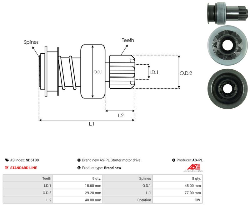 AS-PL SD5130 Freewheel Gear, starter