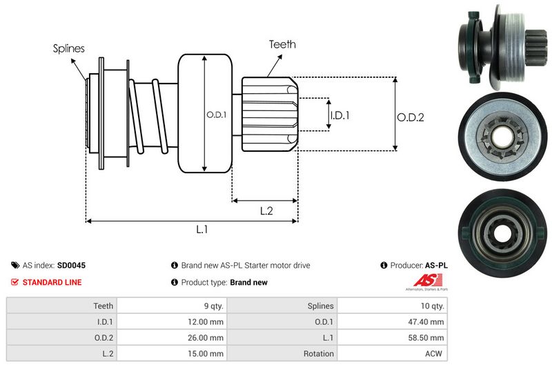 AS-PL SD0045 Freewheel Gear, starter