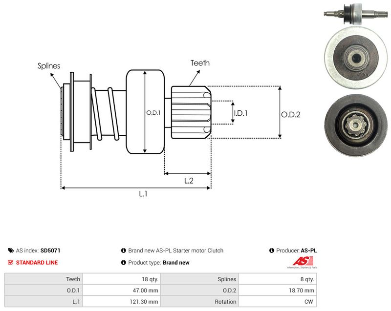 AS-PL SD5071 Freewheel Gear, starter
