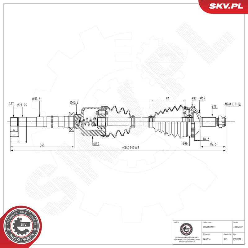 ESEN SKV 40SKV337 Drive Shaft
