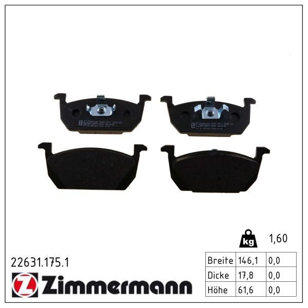 комплект спирачно феродо, дискови спирачки ZIMMERMANN