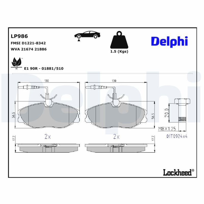 Piduriklotsi komplekt, ketaspidur, DELPHI LP986