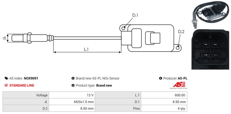 AS-PL NOX9091 NOx Sensor, urea injection