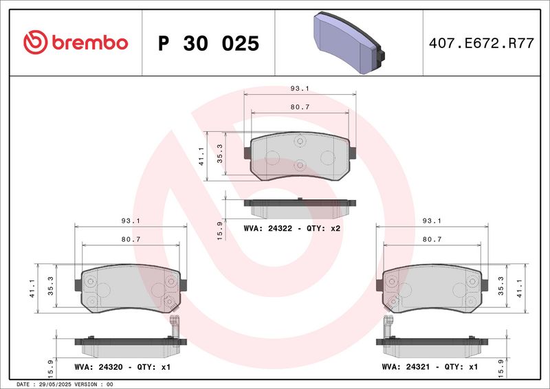 BREMBO P 30 025 Brake Pad Set, disc brake