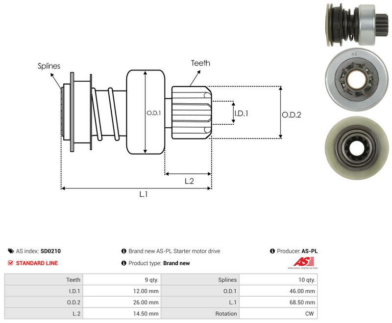 AS-PL SD0210 Freewheel Gear, starter