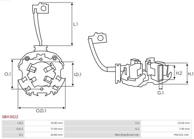 Кронштейн, вугільні щітки, Auto Starter SBH3022