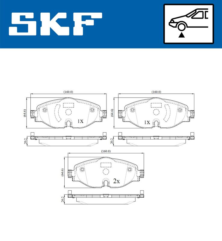 Комплект гальмівних накладок, дискове гальмо, Skf VKBP80104