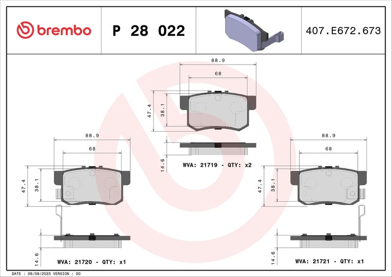 BREMBO fékbetétkészlet, tárcsafék P 28 022