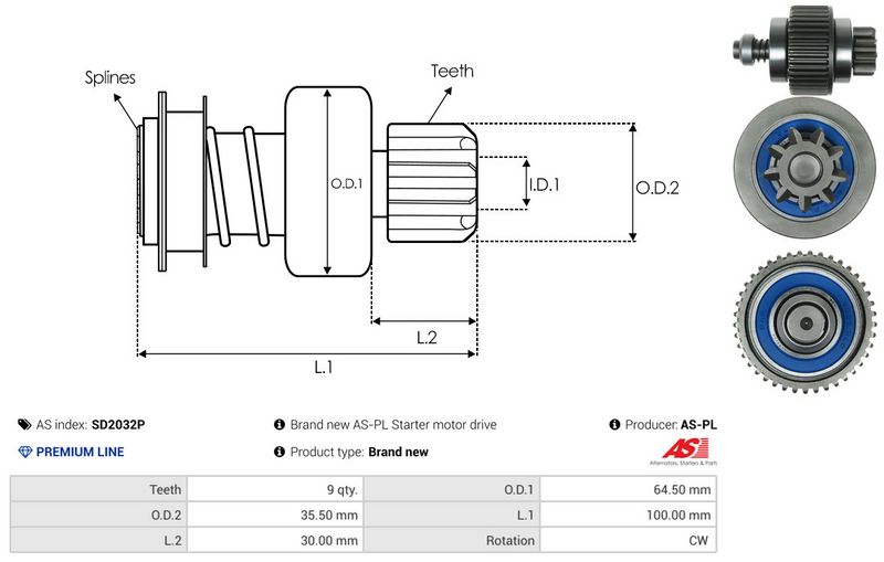 AS-PL SD2032P Freewheel Gear, starter
