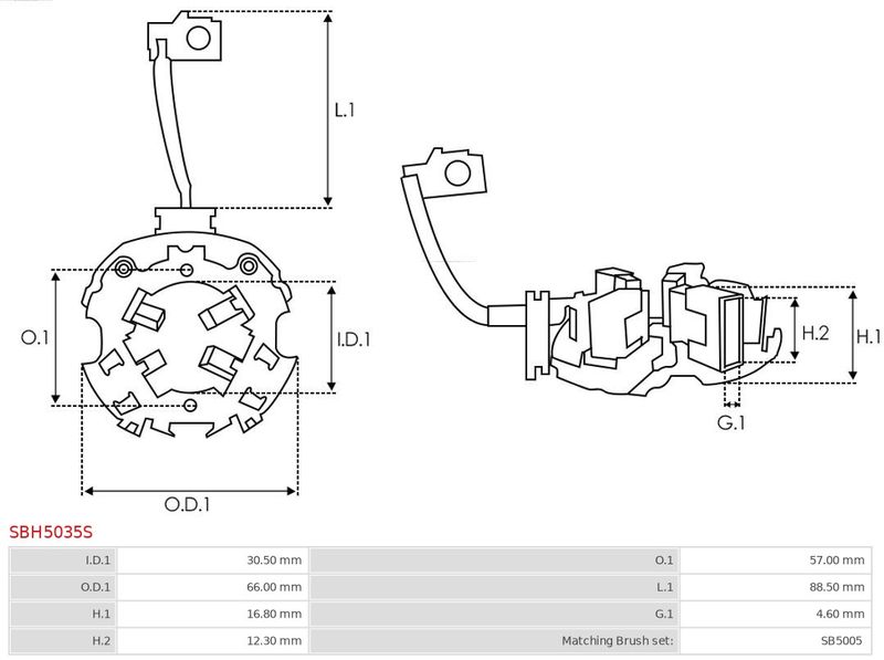 Кронштейн, вугільні щітки, Auto Starter SBH5035S