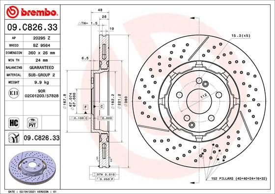 Гальмівний диск, Brembo 09.C826.33