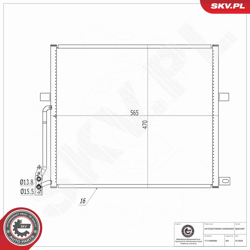 ESEN SKV 86SKV597 Condenser, air conditioning