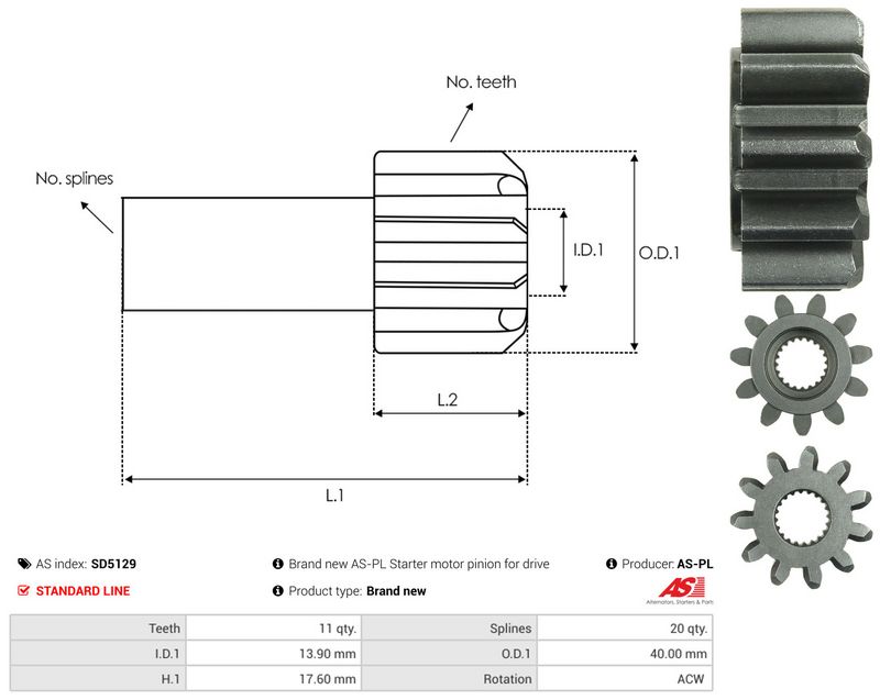 AS-PL SD5129 Freewheel Gear, starter