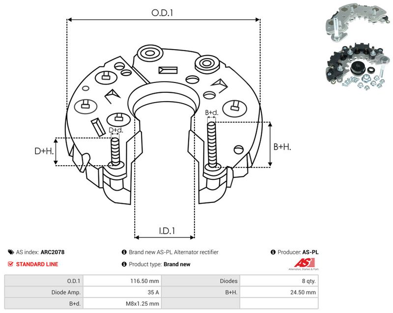 AS-PL ARC2078 Rectifier, alternator