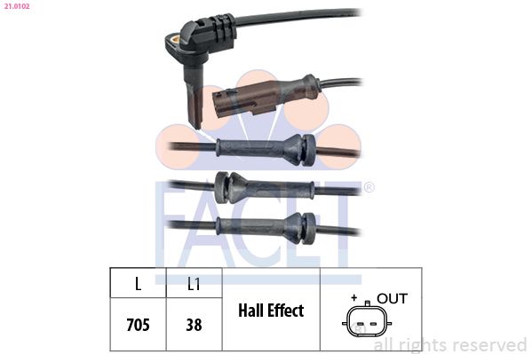 Датчик, кількість обертів колеса, Dacia DUSTER/Renault FLUENCE, MEGANE III, SCENIC III 08- перед Л/Пр, Facet 21.0102