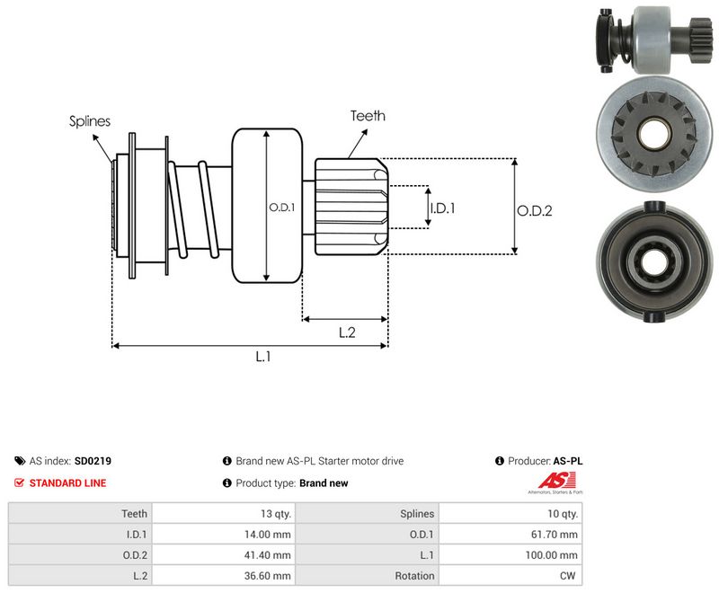 AS-PL SD0219 Freewheel Gear, starter
