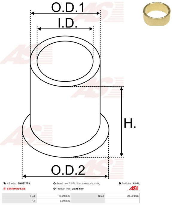 AS-PL SBU9177S Bush, starter shaft