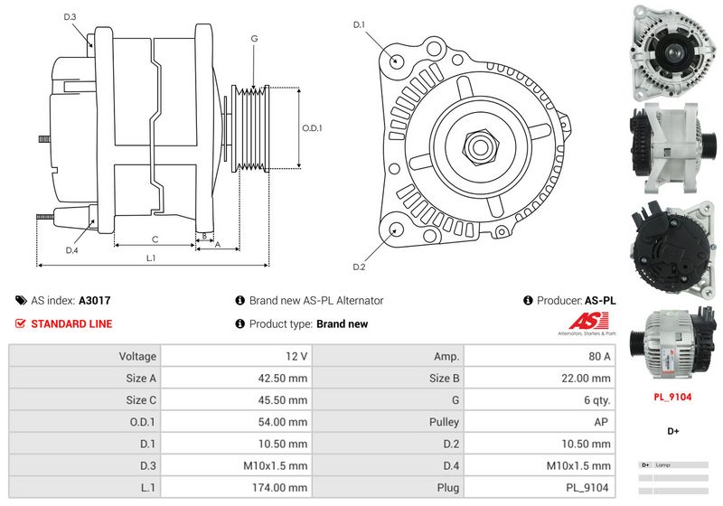 AS-PL A3017 Alternator