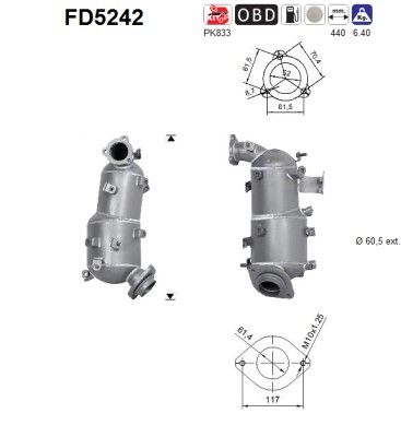 AS FD5242 Suodžių / kietųjų dalelių filtras, išmetimo sistema
