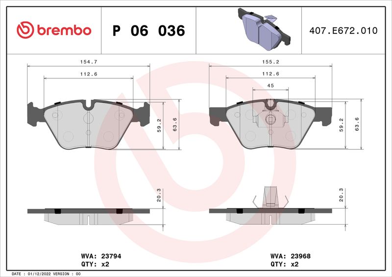 BREMBO fékbetétkészlet, tárcsafék P 06 036