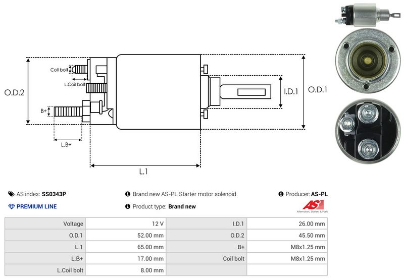 AS-PL SS0343P Solenoid Switch, starter
