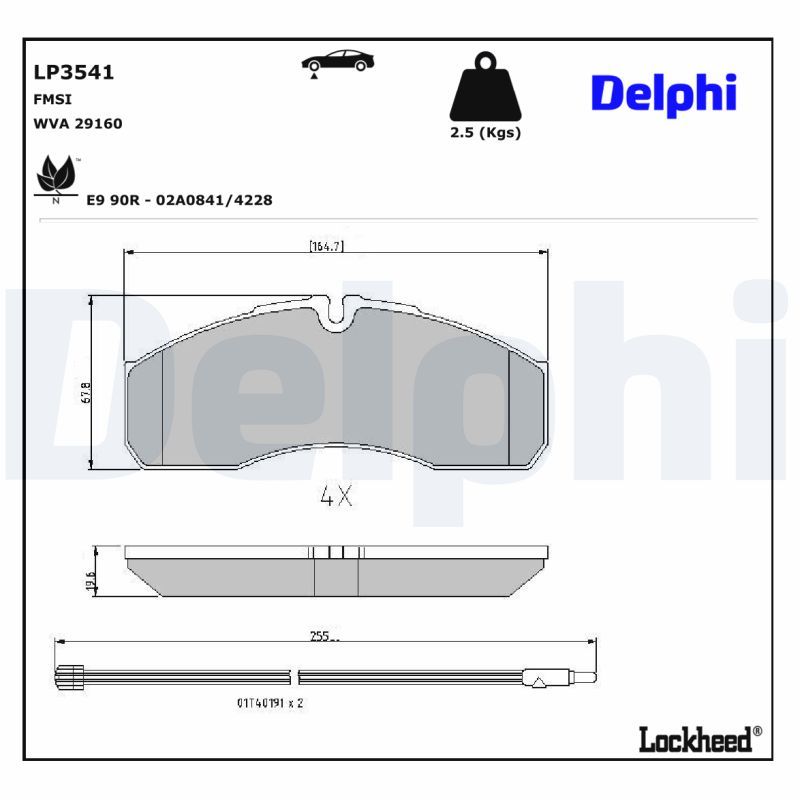 DELPHI LP3541 Комплект гальмівних накладок, дискове гальмо