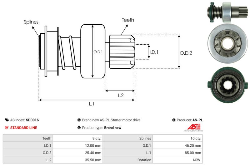 AS-PL SD0016 Freewheel Gear, starter