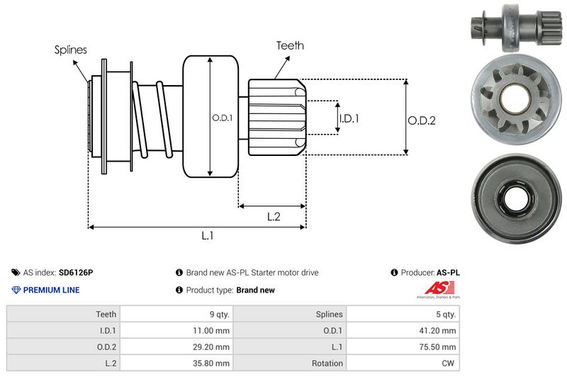 AS-PL SD6126P Freewheel Gear, starter