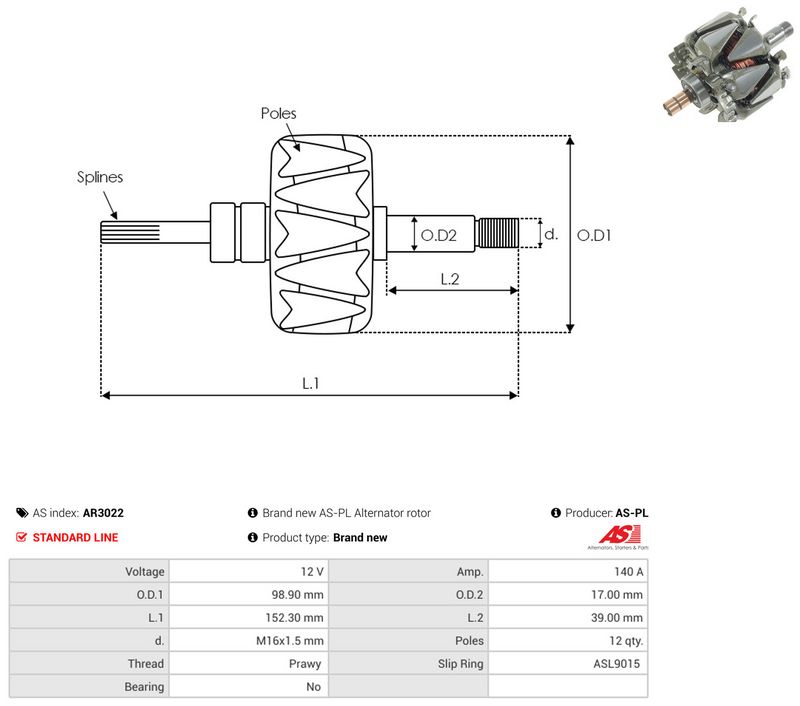 AS-PL AR3022 Rotor, alternator