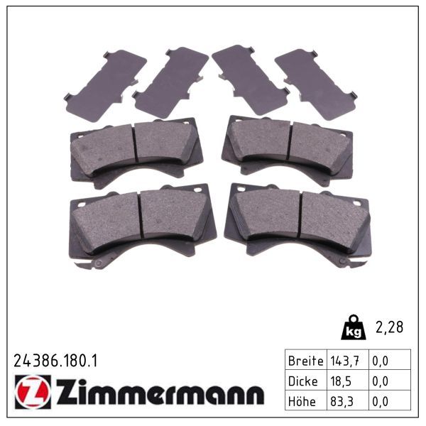 комплект спирачно феродо, дискови спирачки ZIMMERMANN