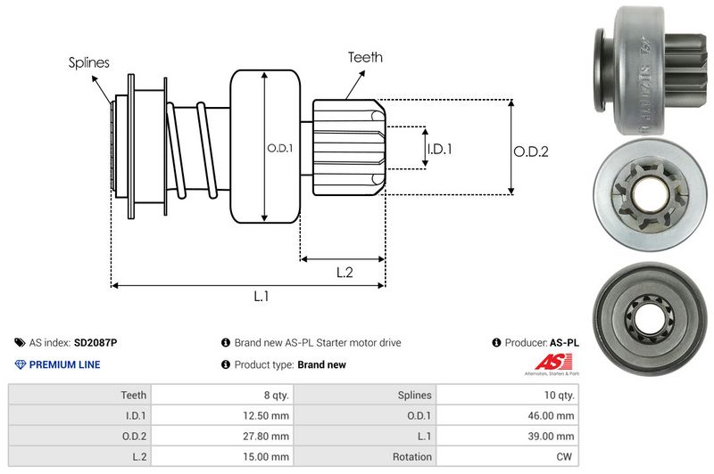 AS-PL SD2087P Freewheel Gear, starter