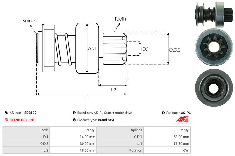 AS-PL SD3102 Freewheel Gear, starter