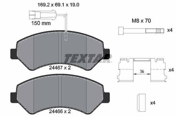 Комплект гальмівних накладок, дискове гальмо, Textar 2446701