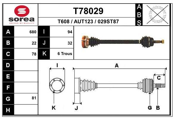 EAI hajtótengely T78029