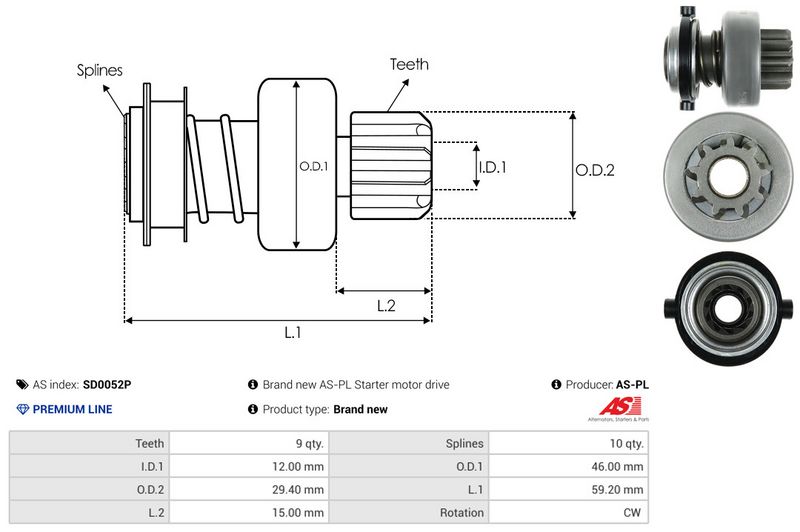 AS-PL SD0052P Freewheel Gear, starter
