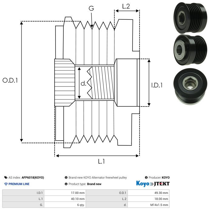 AS-PL AFP6018(KOYO) Alternator Freewheel Clutch